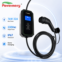Chargeur EV portable 7kW 32A Mode 2 230Vac IP67 avec protection contre les fuites RCD, écran LCD et courant réglable pour la recharge à domicile