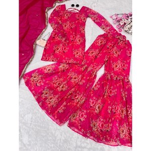 Conjunto de Chifón de Diseñador con Top, Pantalón y Dupatta para Fiestas - Product Image 2