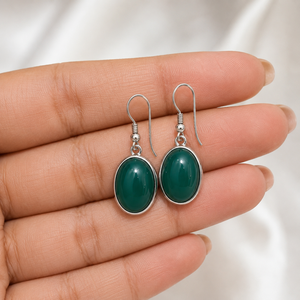 Natural Green Onyx Oval Bohemian Christian <b>Drop</b> Earrings 925 Sterling Silver Bezel Set Gemstone Certified Women's Gift Jewelry - Product Image 5