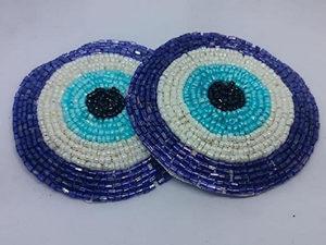 Classic Tri-Color Glass <b>Beads</b> & Fabric Round Hand Embroidered Eco-Friendly FLORAL DESIGN Premium Quality <b>Coaster</b> Set - Product Image 3