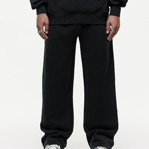 Pantalon de survêtement noir en coton pour homme, taille élastique, coupe droite décontractée, mi-lourd, tricoté, respirant, hiver/printemps, personnalisable - Product Image 1