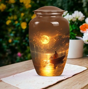 Urna Funeraria con Diseño de Cielo Nocturno del Lago Luna Azul para Cenizas Humanas Adultas, con Tapa de Cúpula, Urna Conmemorativa Duradera - Product Image 2