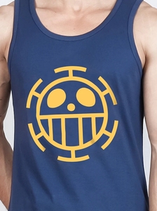 Men's Navy Blue Sleeveless Tank <b>Top</b> With Yellow <b>Skull</b> Logo Print O-Neck Casual Style 100% Cotton Breathable Knitted Fabric - Product Image 4