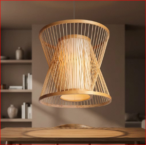 Lámpara Colgante Moderna de Bambú con Doble Cono, Acabado Natural, Lámpara LED para Restaurante, Comedor, Decoración del Hogar - Product Image 5