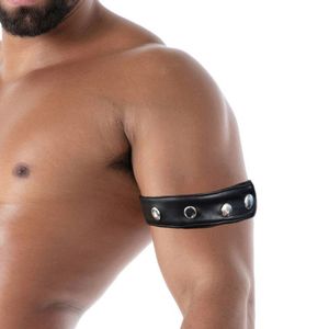 Brazalete Kinky Pocket Negro de Cuero para Hombre, Accesorio Fetichista, Banda Ajustable - Product Image 3