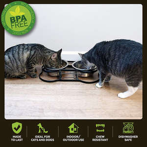 Bols pour animaux de compagnie de forme ovale double en acier inoxydable faits à la main de luxe RF artisanat mangeoires pour chat/chiot - Product Image 6