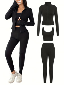 Ensemble de yoga et de sport trois pièces Atlaset Performance pour femmes, vêtements de sport sans couture, leggings taille haute, soutien-gorge, veste, OEM ODM, marque privée - Product Image 4
