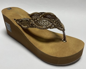 New Style Best-Selling High Quality Women's Wedge Heel <b>Flip</b>-<b>Flops</b> Rubber Soles Genuine Leather Upper Lightweight - Product Image 1