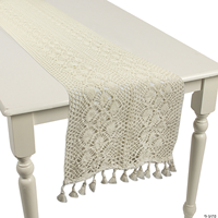 Chemin de table WUJI en coton 100% de haute qualité, motif géométrique moderne, bord à franges, design ajouré tricoté, 119,5x13 pouces, pour salon et fêtes