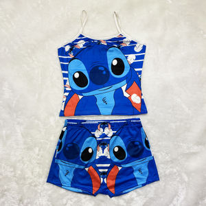 Cartoon Character Plus Size Ladies <b>Summer</b> Two-Piece Short Set <b>Pyjamas</b> with Elastic Waist High-Waisted Worsted Fabric Sleepwear - Product Image 3