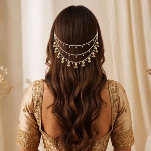 Cadena para el Cabello con Cuentas de Cristal Kundan y Perlas para Mujer, Moda Étnica para Bodas - Product Image 4
