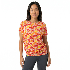 T-shirt à manches courtes col rond pour femme avec imprimé crevettes, coupe classique, haut décontracté d'été, 100% polyester, t-shirts en tricot pour femme - Product Image 6