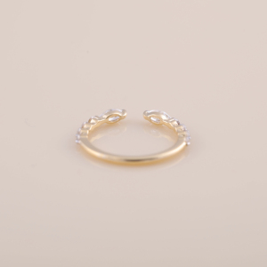 Anillo Abierto con Diamantes Cultivados en Laboratorio de Corte Marquise y Redondo de 0.47CT |   Anillo Ajustable de Plata de Ley 925 con Diamantes - Product Image 5
