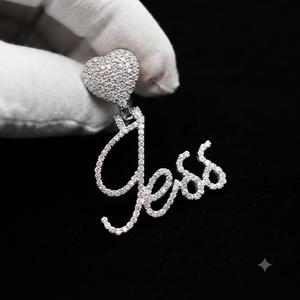 925 <b>Silver</b> Cursive Script Customizable Iced lab grown Diamond <b>Initial</b> Letter Romantic Heart Clasp Fine Pendants Charms <b>Necklaces</b> - Product Image 6