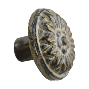Ironic Flower Shaped White Wash Finishing Cabinet Knobs Home Decor and Hotel Decor Metal Iron Design <b>Drawer</b> <b>Pull</b> Handmade Knobs - Product Image 1
