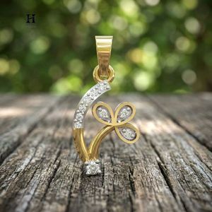 Two Tone Gold <b>Butterfly</b> Leaf Flower Diamond Pendant Curved Branch <b>Charm</b> Fine Jewelry Gift for Women - Product Image 1