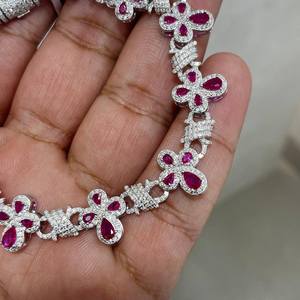 Moissanite Flower Rhodium Plated <b>Bracelet</b> Iced Out Link <b>Bangle</b> 925 Sterling <b>Silver</b> Pink Stone Jewelry Unisex Party Gift - Product Image 3