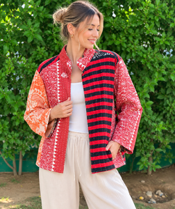 Exclusive Handmade Kantha <b>Kimono</b> <b>Jacket</b> | Indian Artisan Cotton Block Print Layering <b>Jacket</b> | Sustainable Women's Fashion - Product Image 1