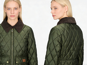 Women's Green <b>Quilted</b> <b>Jacket</b> With Turn-down Collar And Zipper Closure Autumn Wear - Product Image 2
