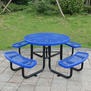 Tavolo da Picnic Rotondo in Acciaio da 46 Pollici con Palo per Ombrellone Blu per Intrattenimento all'Aperto - Product Image 5