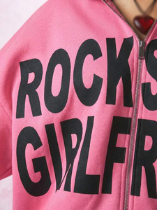 Sudadera con capucha corta de algodón polar rosa con estampado de letras para mujer, estilo urbano, oversize, casual, de ajuste relajado, venta al por mayor, logotipo personalizado - Product Image 4