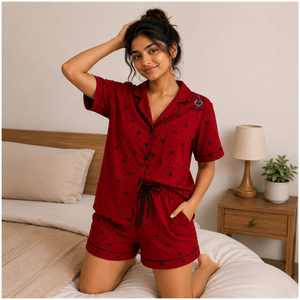 Tenue de nuit élégante deux pièces pour femme, motif cœur de luxe, rouge et noir, inspirée des vêtements grecs de la sororité Delta Sigma et des insignes maçonniques héritages - Product Image 2