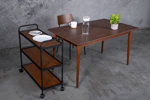 <b>Black</b> Metal Bar Cart with Wooden Tray for Kitchen and Dining - Product Image 5