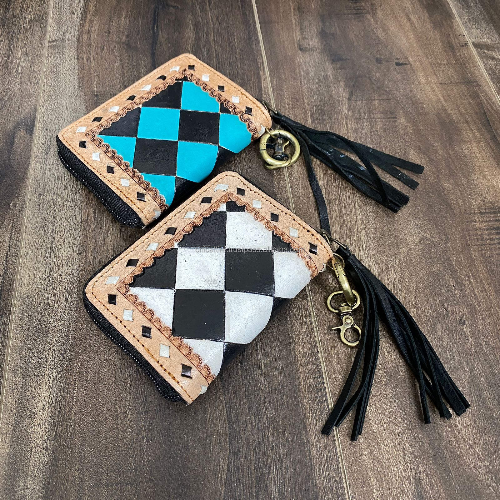 ลายหมากรุกสีเทอร์ควอยซ์ &amp; สีดำ