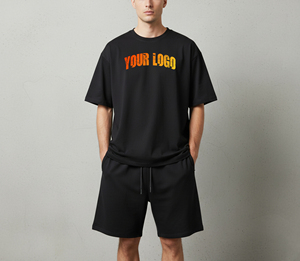 2026 Summer Oversized Men's short <b>set</b> Drop Shoulder O-Neck Short Sleeve Baggy Fit 100% Cotton Plus Size man 2 piece <b>set</b> - Product Image 1