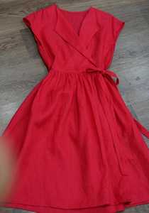 Robe longue en lin vert sans manches, col en V, coupe trapèze, décontractée, ajustement régulier, éco-responsable, boutonnée sur le devant, taille naturelle, pour l'été - Product Image 4