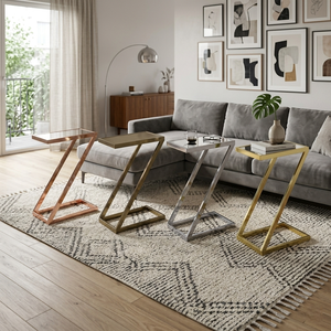 Sleek Stainless Steel Gold Side <b>Table</b> - Z-Shaped <b>Mirror</b> Glass Accent <b>Table</b> for Living Room & Bedroom - Product Image 3