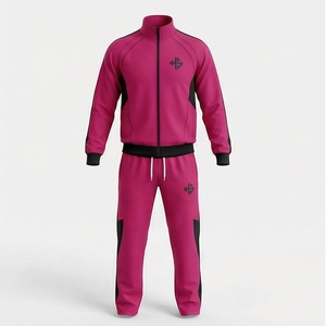 Unisex <b>Pink</b> <b>Tracksuit</b> Full Zipper Sporty Design With Black Accents And Logo Front Solid Color Autumn Wear For Adults - Product Image 1