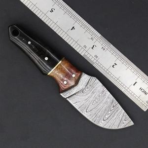 Cuchillo de Caza Personalizado Mini Cleaver, Hoja Fija de Acero Inoxidable, Punta Caída, Mango de Cuerno Negro y Madera, Garantía de 3 Años, Funda de Cuero - Product Image 3