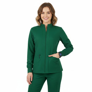 Chaqueta Médica de Moda al por Mayor para Mujer, Ajustada, con Cremallera Frontal, Manga Larga, Uniforme de Enfermera, Chaqueta de Spandex y Poliéster - Product Image 1