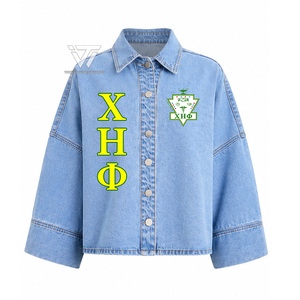 Wholesale <b>Chi</b> Eta Phi Sorority Clothing Women's Embroidered Jeans Denim Jacket Shirt Greek Paraphernalia - Product Image 1