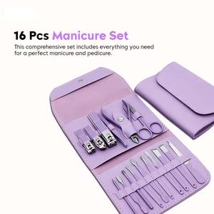 Kit de manucure et pédicure violet avec outils en acier inoxydable, accessoires portables pour adultes, idéal pour les voyages - Product Image 5