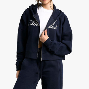 ชุดเซ็ตแทรคสูทผู้หญิงแบบมีฮู้ดสำหรับฤดูหนาว ผ้าสีพื้น เสื้อครอปคอสูงและกางเกงจ็อกเกอร์ 2 ชิ้น กระเป๋าเข้าชุด ชุดลำลอง - Product Image 4