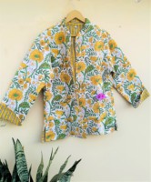 Veste d'hiver réversible en coton écologique à motifs floraux |   Veste matelassée pour femme, faite à la main, épaisse, imprimée au tampon, avec boutons recouverts