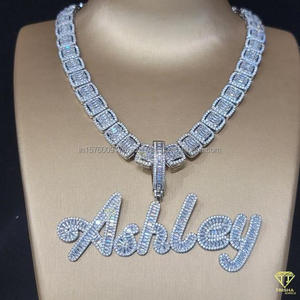 Collier pendentif de luxe en moissanite et diamant « Ashley » en argent, bijoux hip-hop, vente en gros - Product Image 1