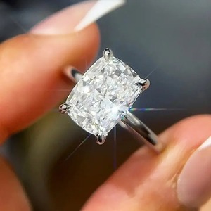 925 Moissanite Classic 4.5Ct <b>Cushion</b> Cut Engagement <b>Ring</b> Travel <b>Ring</b> In Sterling Silver White Gold Plated Moissanite <b>Ring</b> - Product Image 2