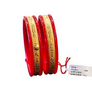 22K Solid Gold <b>Red</b> Pola Bangles Traditional Bengali Jewelry For Women Genuine Gold Inlaid <b>Red</b> Resin <b>Bracelet</b> For Wedding - Product Image 2
