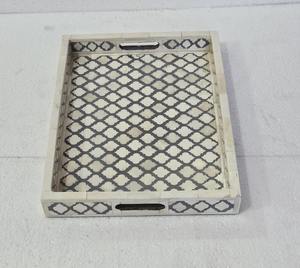 Bandeja de servir hecha a mano con incrustaciones de hueso, vajilla moderna de lujo para mesa de cocina, bandeja decorativa premium para té y café - Product Image 3
