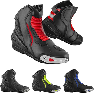Chaussures de moto pour hommes, bottes de course en cuir imperméables à la cheville, semelle antidérapante, chaussures longues imperméables - Product Image 1