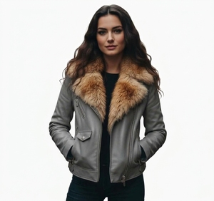 2026 MKB Chaqueta de Cuero PU para Mujer, Cuello de Piel Sintética, Estilo Vintage, Cálida, Solapa Grande, Bolsillos Cortos, Lana de Cordero, Corte Ajustado, Otoño Invierno - Product Image 2