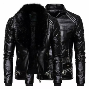 Veste en cuir PU style vintage, effet usé et délavé, logo sur le devant, veste pour homme, style américain, manteau court - Product Image 1