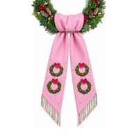 Couronne de Noël rouge avec nœud et broderie Père Noël, guirlande décorative faite à la main, style classique, saison de Noël, autres accessoires de mode