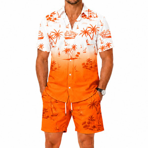 Conjunto de Camisa y Pantalones Cortos de Satén Tropical para Hombre, 100% Poliéster, Transpirable, Informal, para Vacaciones de Verano, Estampado de Dos Piezas - Product Image 4