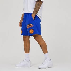 Shorts bleus imprimés pour hommes avec motif soleil, coupe décontractée, en coton tricoté respirant, pour l'été - Product Image 5