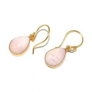 Boucles d'oreilles pendantes en opale rose naturelle de style vintage, serties de pierres précieuses, plaquées or 24 carats, forme poire, bijoux pour femmes et filles, vente en gros - Product Image 2