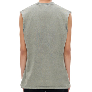 Men's Vintage <b>Distressed</b> 230 GSM Pure Cotton Sleeveless T-shirt Vest for Men Summer Solid Color Washed tank <b>Top</b> - Product Image 3